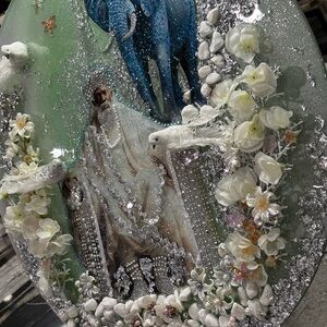 Decorative Art Piece with Elephants and Flowers